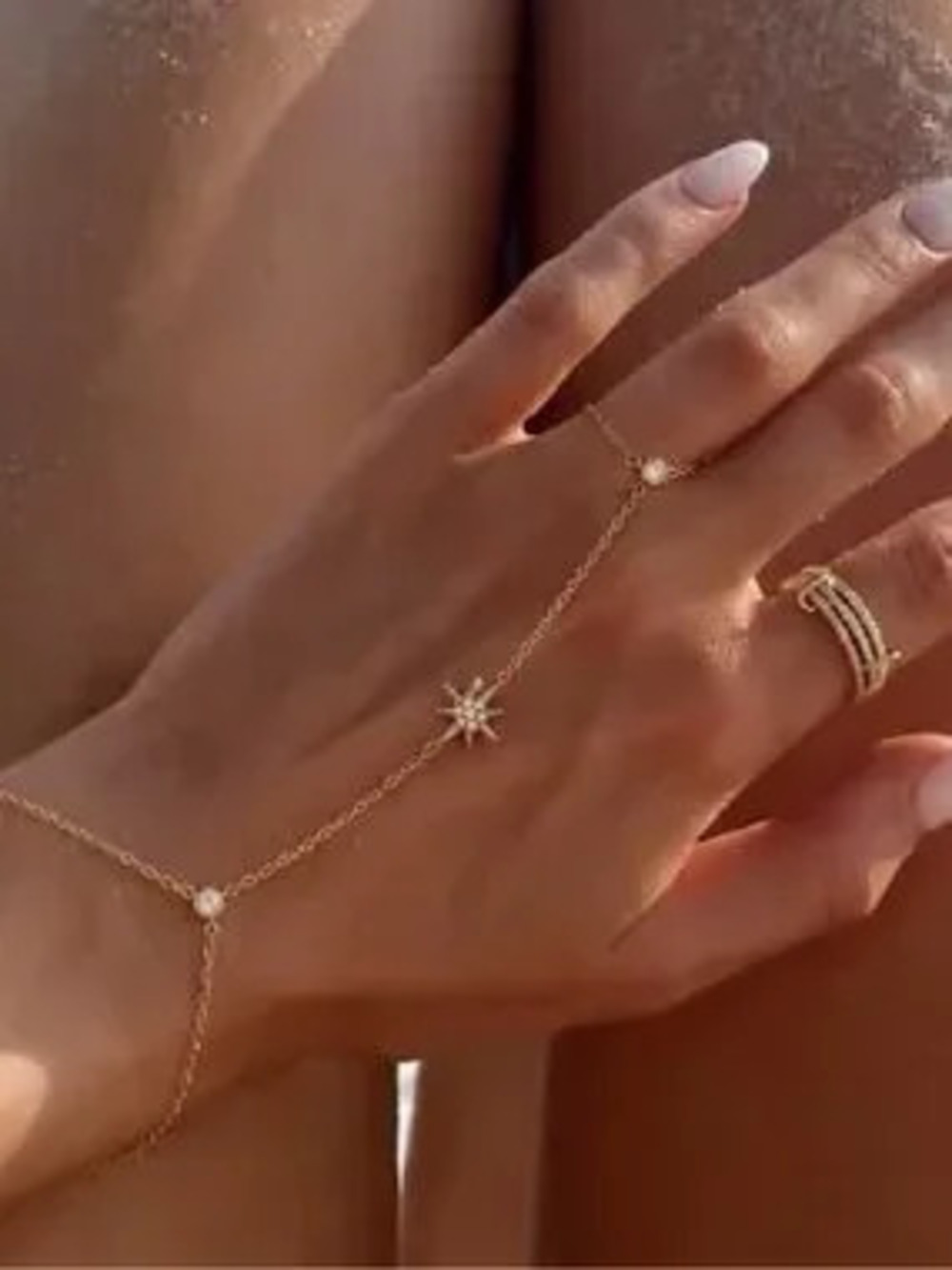 Gold Star Charm Hand Chain Bracelet - Women Jewelry